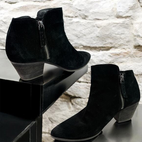 Frye Women's 8M Double Zip Slip on Black Suede Leather Ankle Heeled Booties - Picture 1 of 9